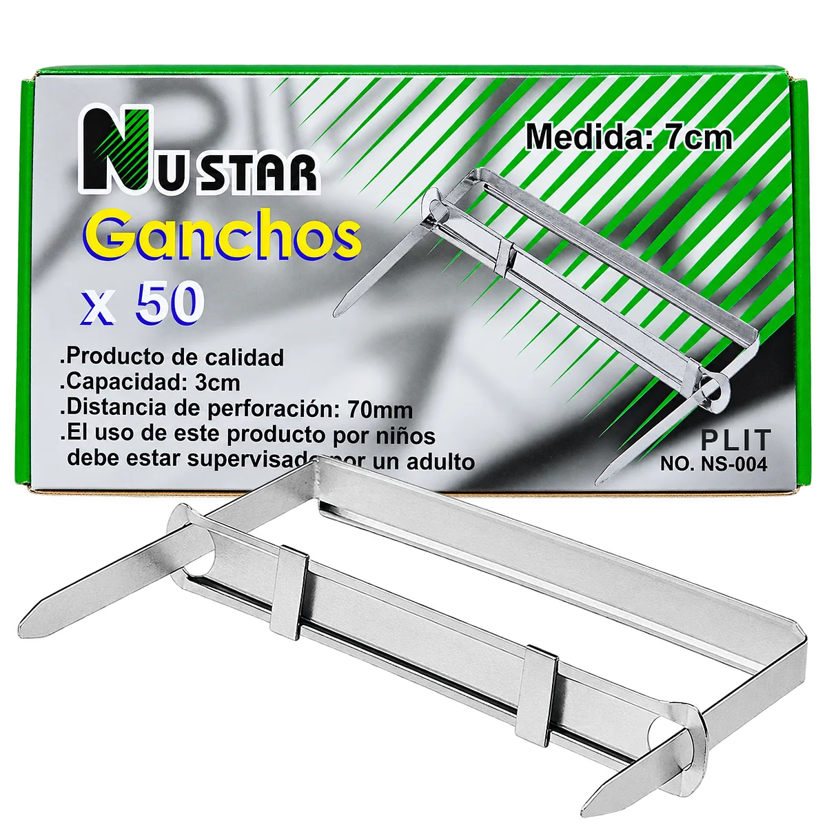 Ganchos Metálicos Nustar 70 mm para Folders, 100 pcs