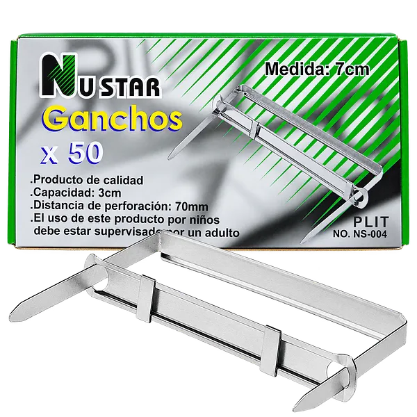 Ganchos Metálicos Nustar 70 mm para Folders, 100 pcs