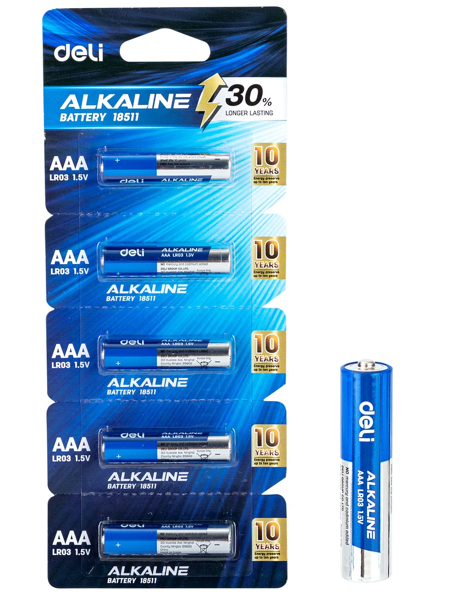 Pila Batería Alcalina AAA 1.5V, 5 pcs - Deli 18511