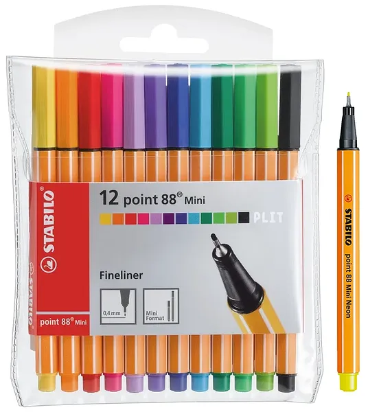 Mini Marcadores Punta Fina STABILO point 88 Mini, 12 Colores