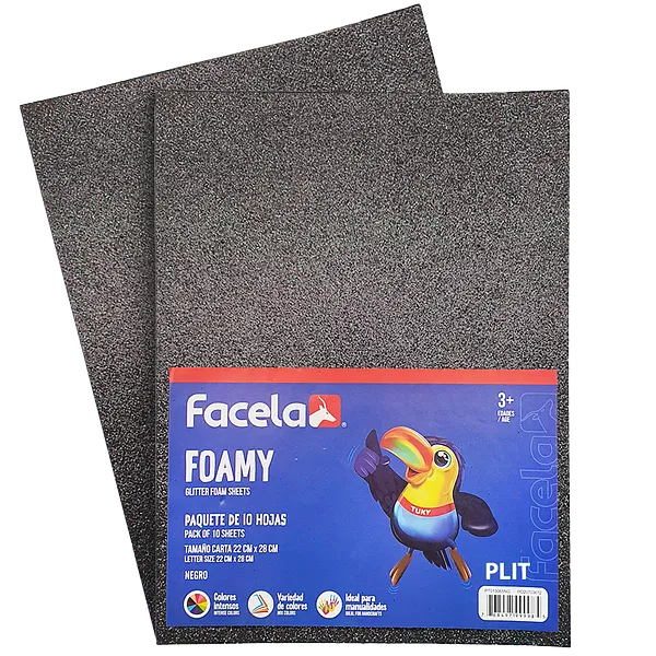 Foamy Escarchado con Brillo 9" x 12", Color Negro, 10 Hojas