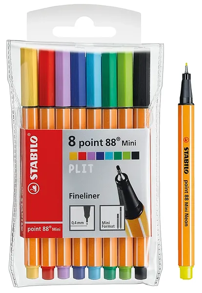 Mini Marcadores Punta Fina STABILO point 88 Mini, 8 Colores